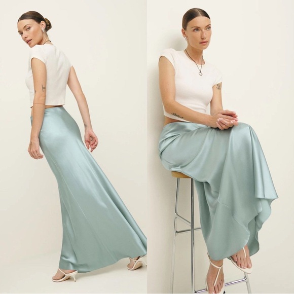 Reformation X Laura Harrier Lakisha Silk Skirt size 4 Aquamarine - Picture 2 of 11